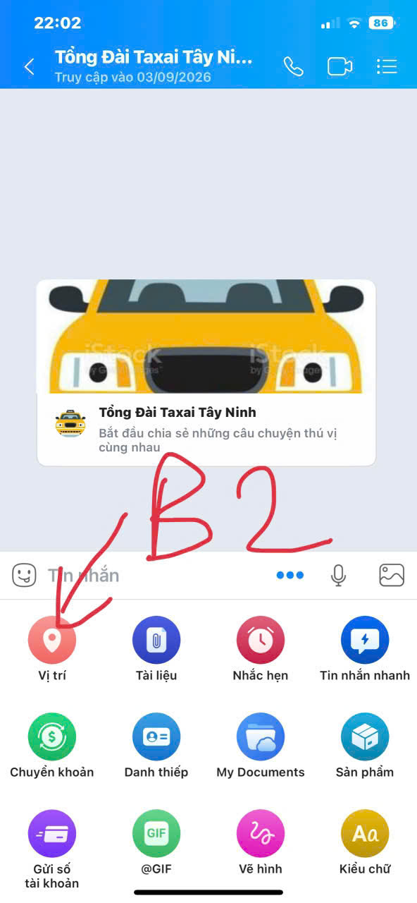 Cách gửi vị trí điểm đón cho Taxi Tây Ninh qua Zalo