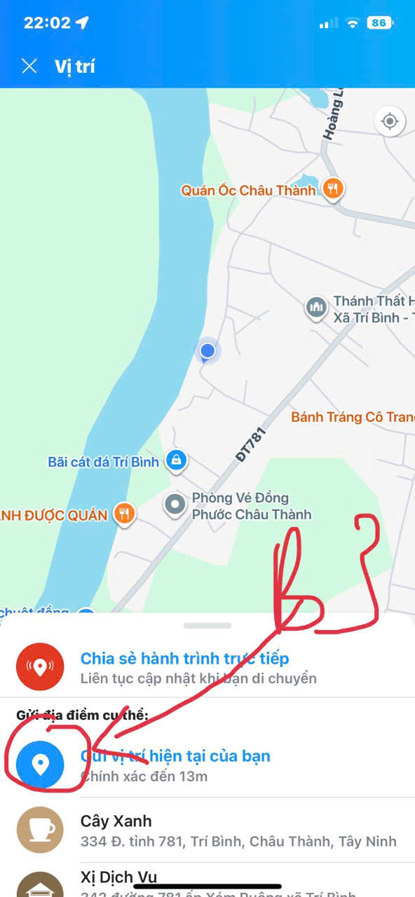 Gửi điểm đến khi đặt Taxi Tây Ninh qua Zalo